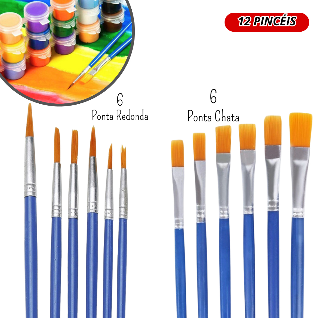 Kit Pincéis Artesanato Ponta Fina Redonda E Chato Pintura