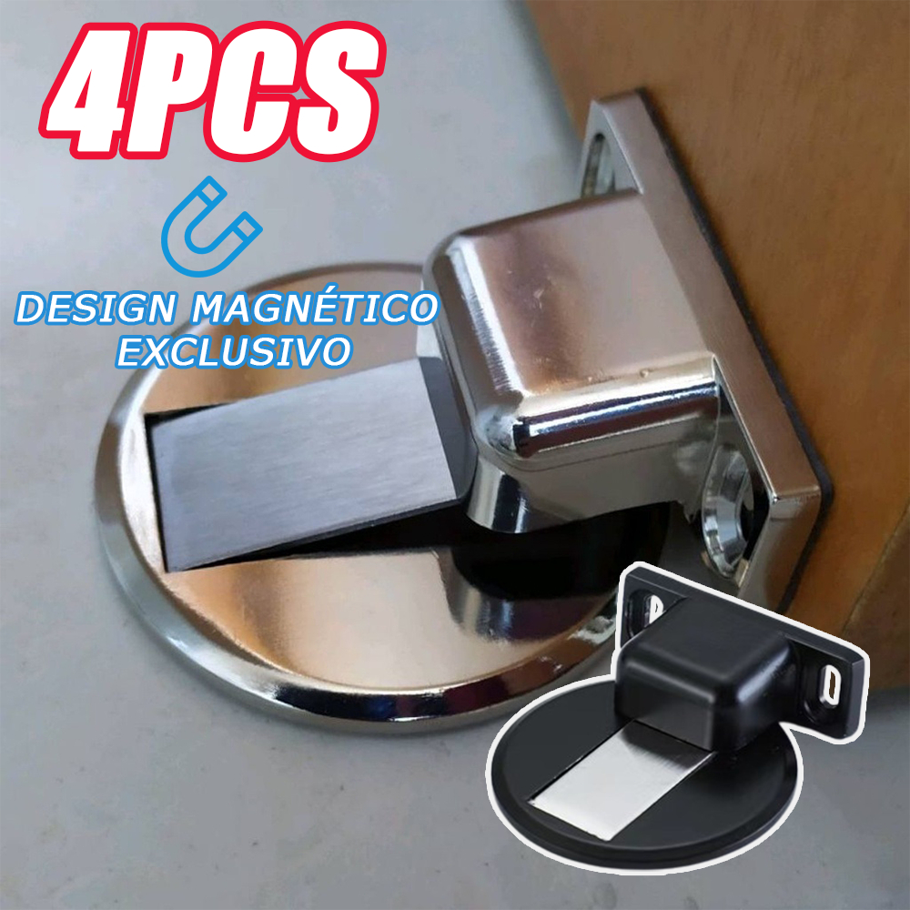 Kit 4 Trava Prendedor Batetor Fixador de Porta Magnético Adesivo Amortece Impacto Inox Cromado