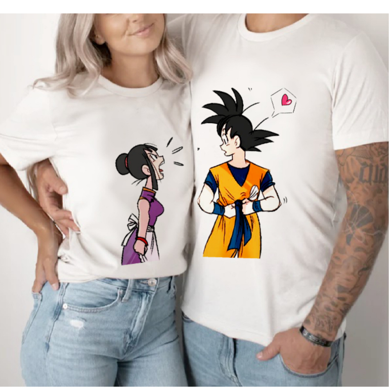 kit camiseta namorados goku e chichi, presente criativo dragon ball namorado e namorada