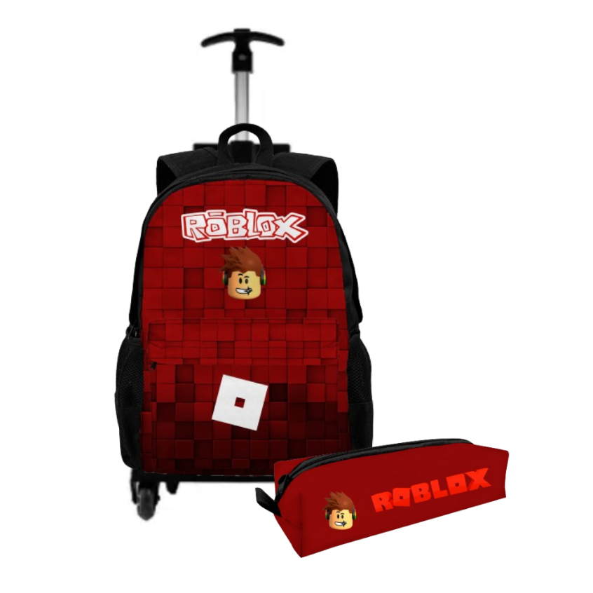 Kit Mochila Bolsa Escolar Rodinha Com Estojo Roblox Jogo Infantil Bag Resistente Reforçada Carrinho