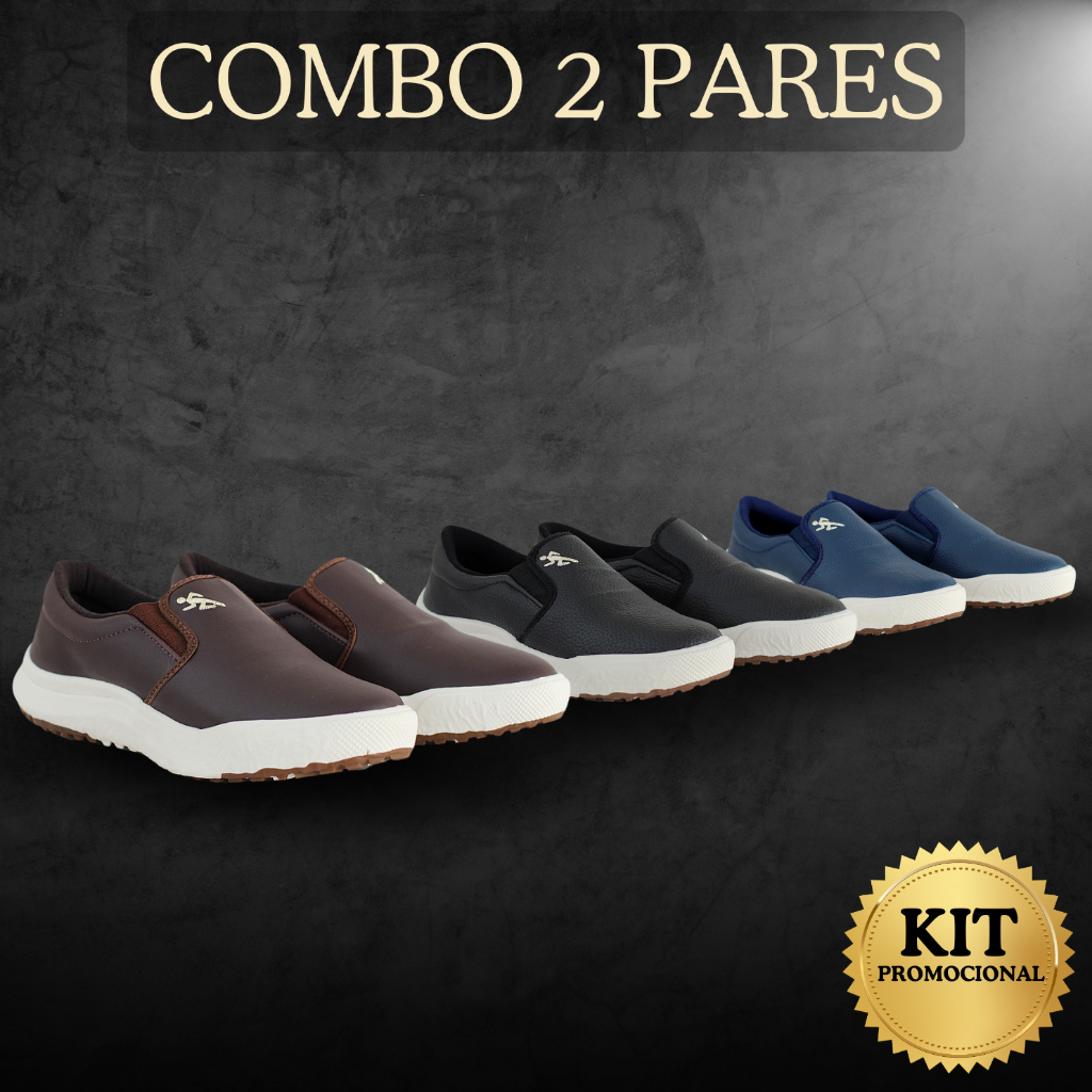 Kit 2 Pares Tenis Yate Masculino Sapato Calce Fácil Slip On Moda Homem Sapatênis Antiderrapante