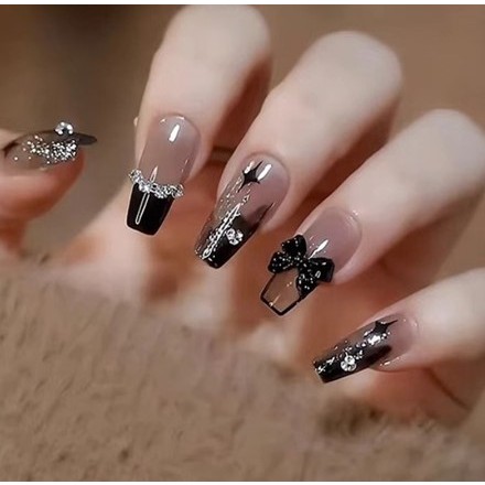 ANA1108 KIT Unhas C/Cola Postiça Decorada Glitter Bailarina Quadrada Amendoada Francesinha Pintada Unha
