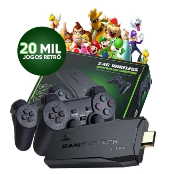 Video game Stick 4K Com 20000 Jogos 64gb 2 Controles Sem Fio Console Portatil Jogos Retro Video Game