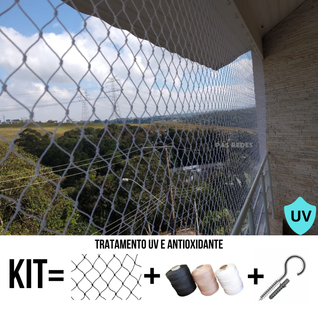 Kit Completo Rede Tela De Proteção Para Sacadas Janelas Gatos Crianças a partir de 2m²