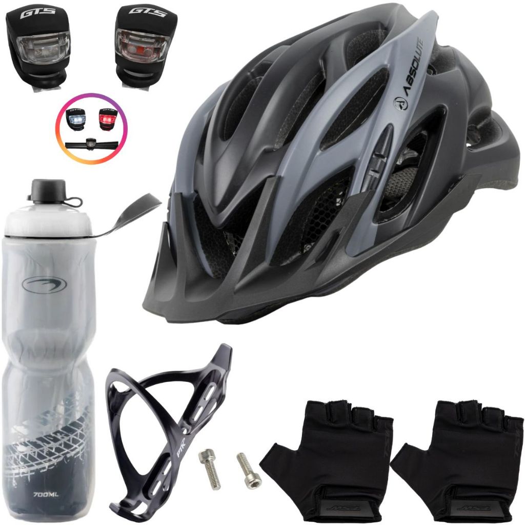 Capacete Bike Ciclismo Mtb + Garrafa Térmica + Suporte + Sinalizador + Par De Luvas