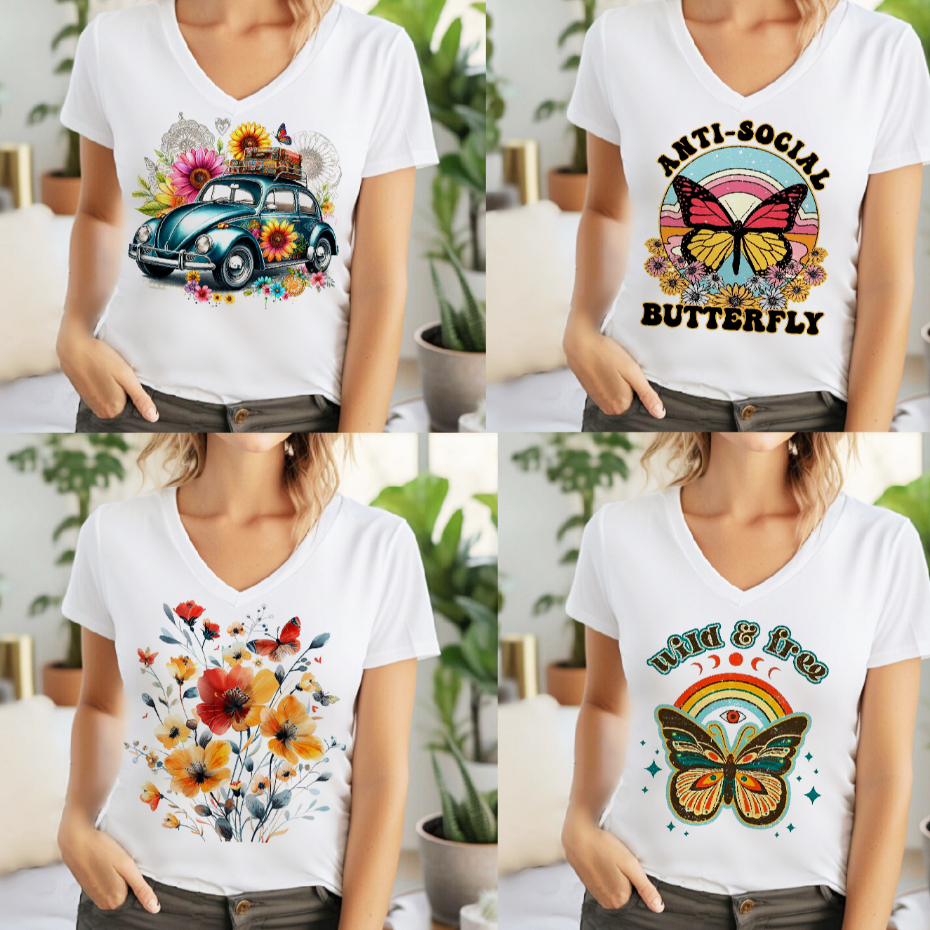 blusa gola v feminina hippie floral good vibes , tendência básica