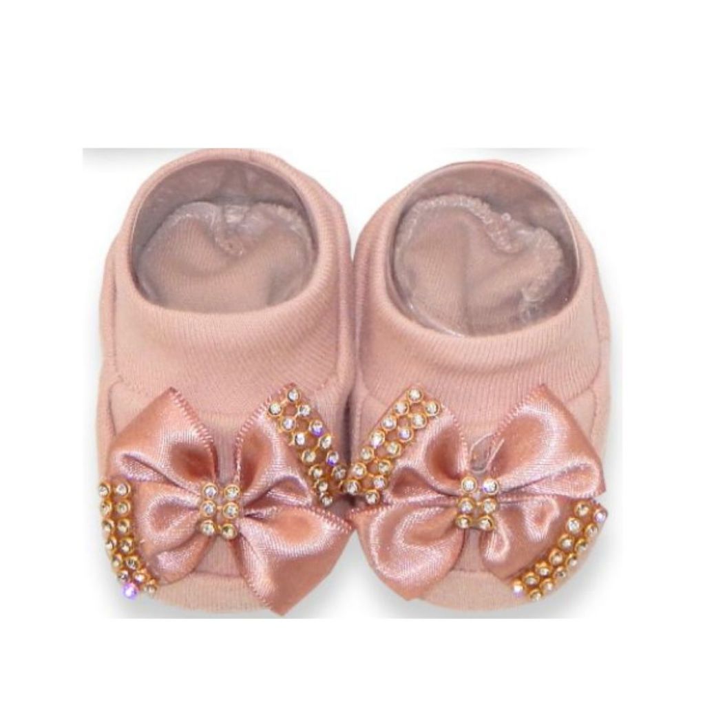 Sapatinho Bebê e Infantil Tipo Pantufa Meia Menina Decorado 1 par Laço Luxo