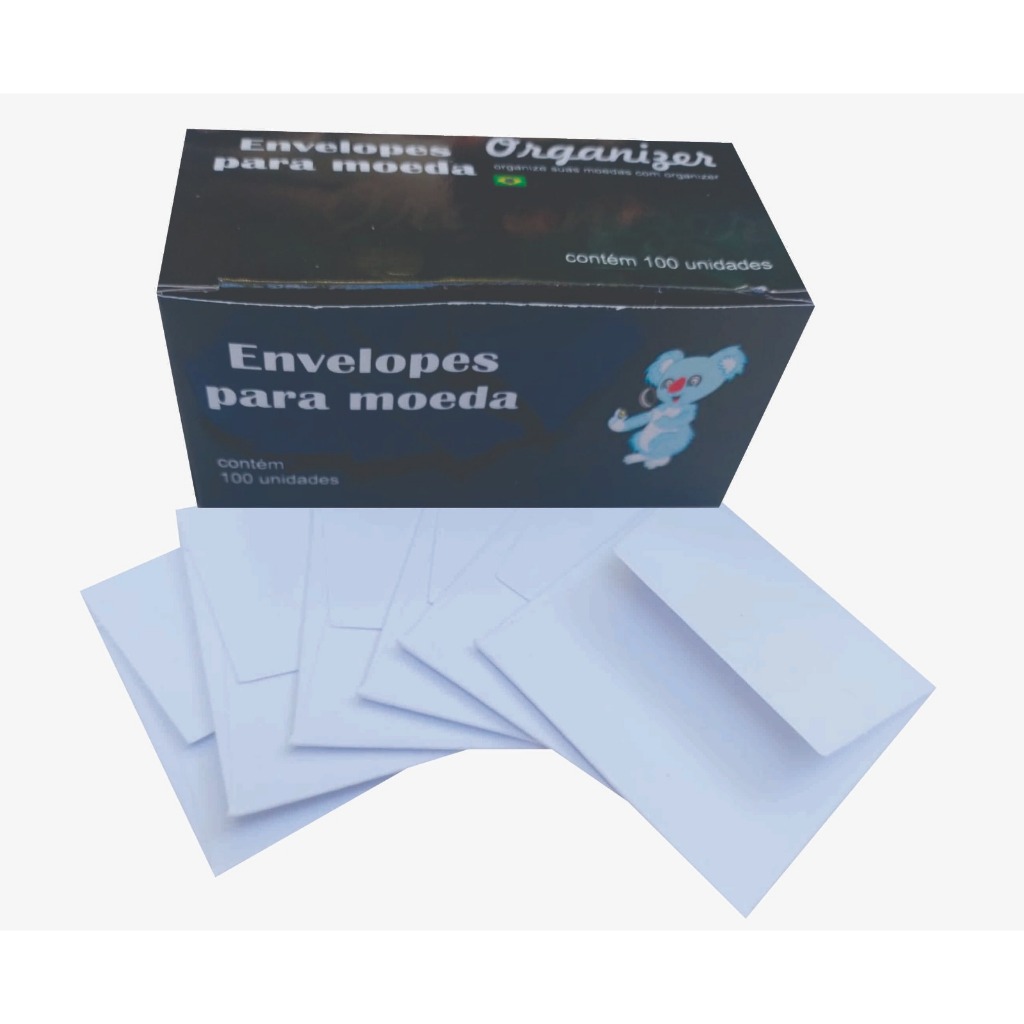 Envelope de papel para moedas branco, ótima qualidade, 100 unidades - Organizer