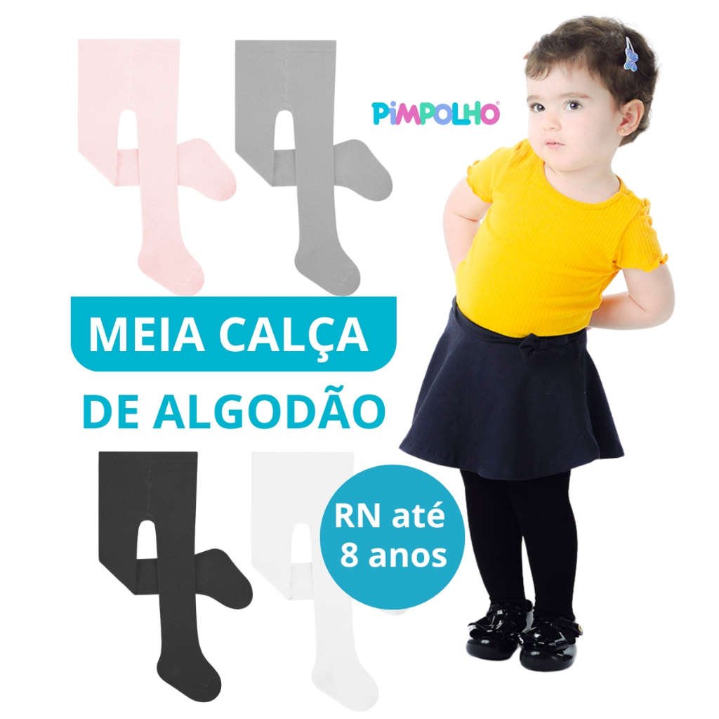 Meia Calça Infantil de Algodão Grossa Pimpolho Bebê Menina Menino RN até 6 anos