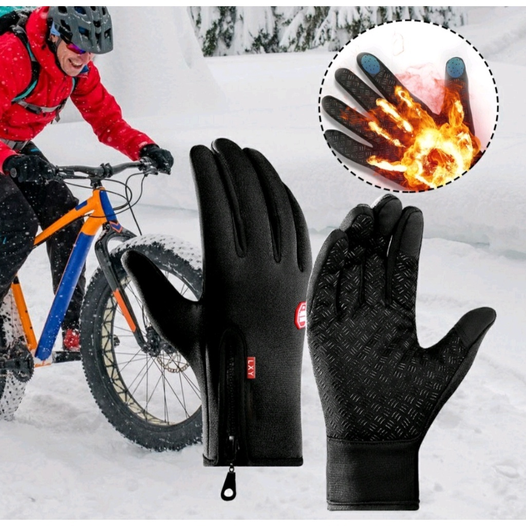 Luvas de moto/bicicleta com tela sensível ao toque forro de lã/luvas de inverno quentes de bicicleta à prova d'água luva