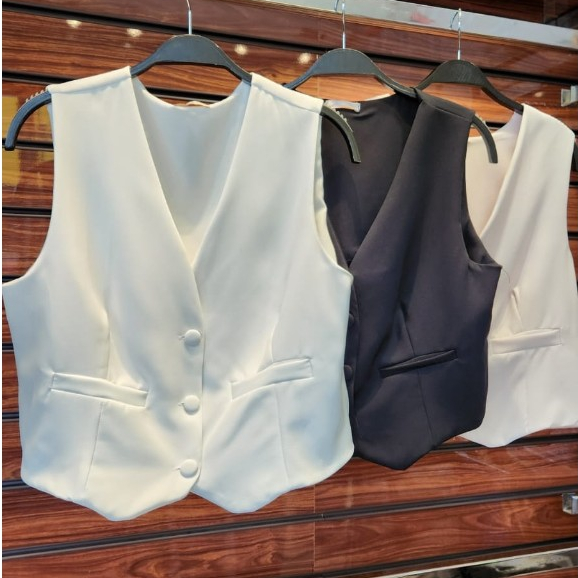 Colete Alfaiataria Feminina Casual-C/Boroes Social decote V colete social