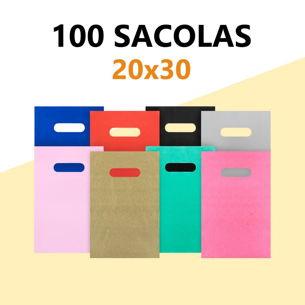 Kit 100 Un Sacolas Plásticas Boca Palhaço 20x30 Alça Vazada para loja