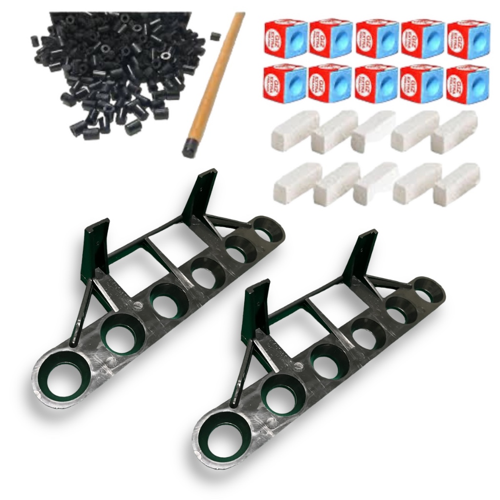 Taqueira Plastica Suporte para 6 Tacos de Sinuca Bilhar OU com Giz Azul Ponteiras Rista Giz Branco