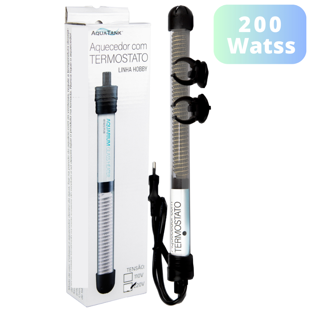 TERMOSTATO COM AQUECEDOR 200W PARA AQUARIOS ATÉ 200 LITROS AQUATANK