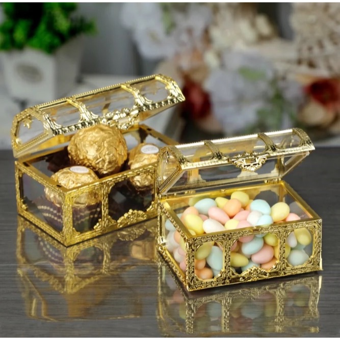 Kit 12 a 60 Mini Baú Dourado De Acrílico Enfeite Para Festa Lembrancinha Decoração