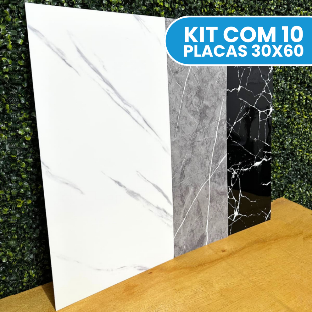 Kit Placas Adesivas Mármore Parede Autocolante Painel 3D Porcelanato 30X60