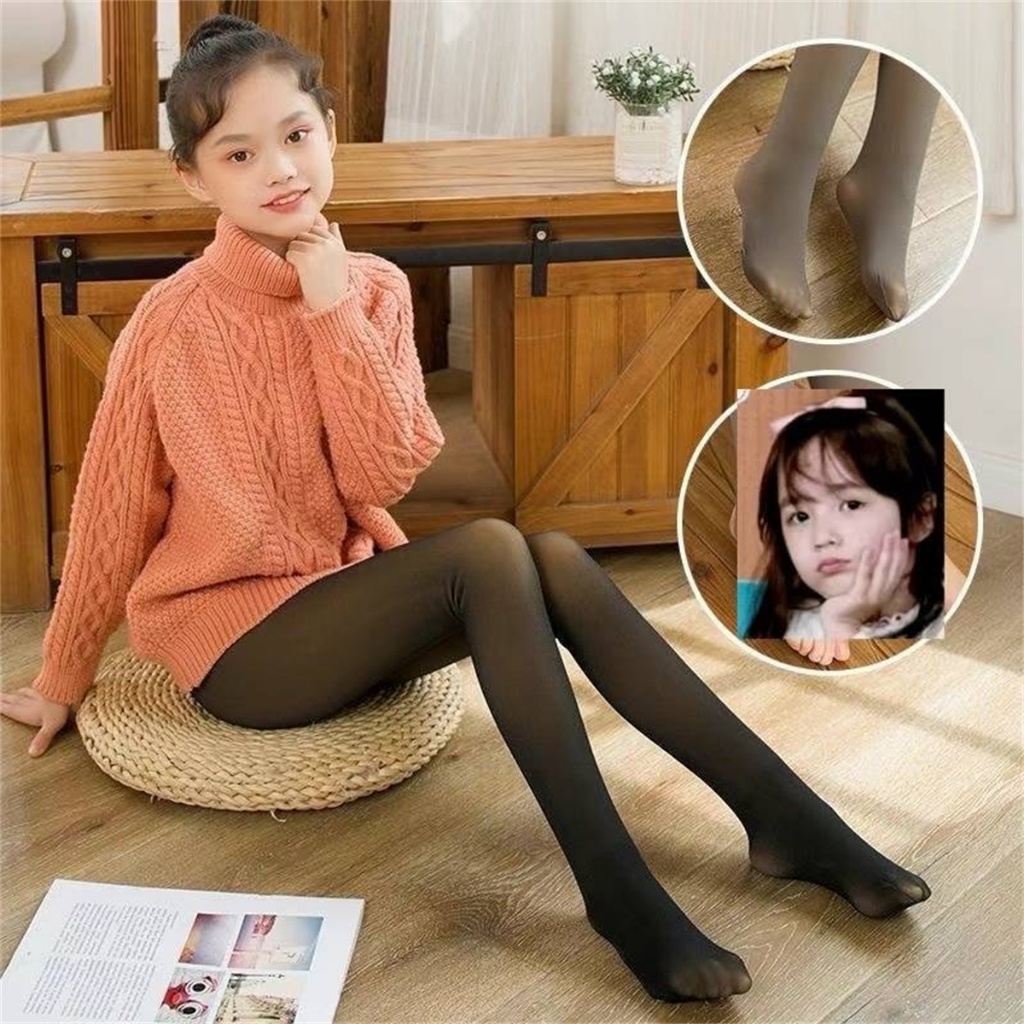 Meia-Calça Térmica Forrada Peluciada Translúcida de Lã Infantil Super Elástica Slim PP/P/M/G(Meia Calça-03)
