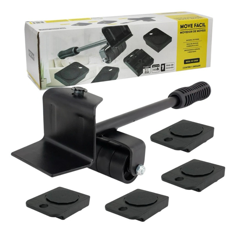 Aparelho Movedor Móveis Fácil Levantador Materiais Pesados Kit 5 Peças Sliders preto