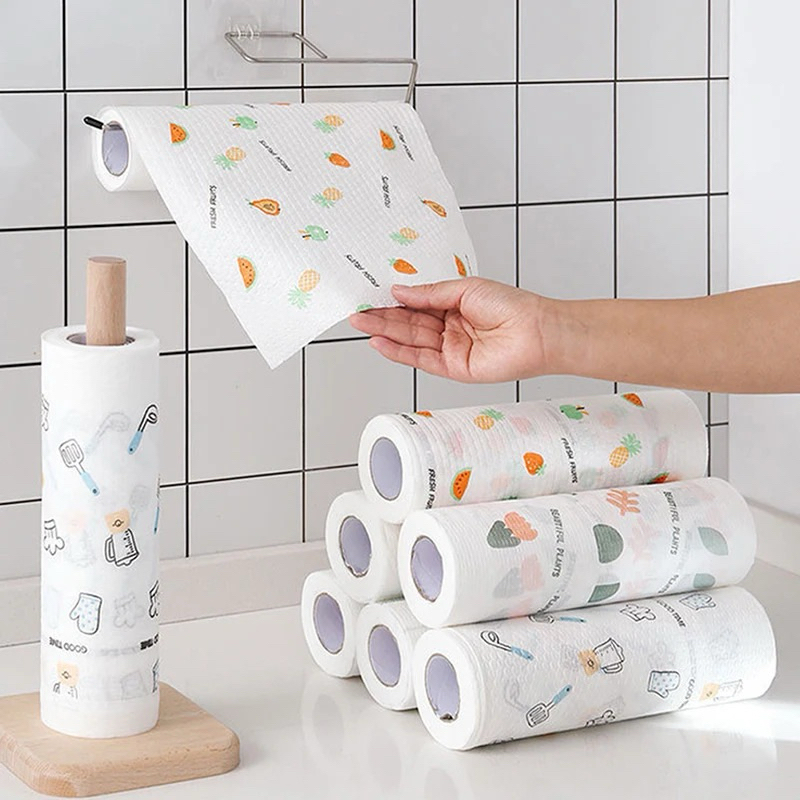 Rolo Pano De Limpeza 25/50/100peças Reutilizável Absorvente Água Preguiçoso Seco Lavável Toalha De Papel Rag