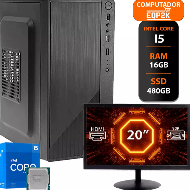 Computador Intel I5 3° Geração Ssd 480gb 16gb Memória Ram Monitor 20