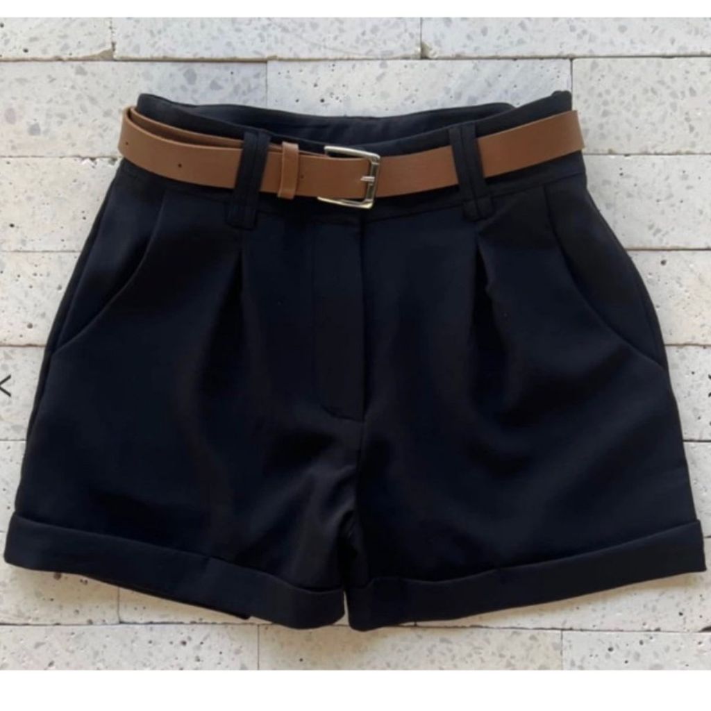 Short Social Feminino Alfaiataria Com Bolso Com Cinto do P ao GG