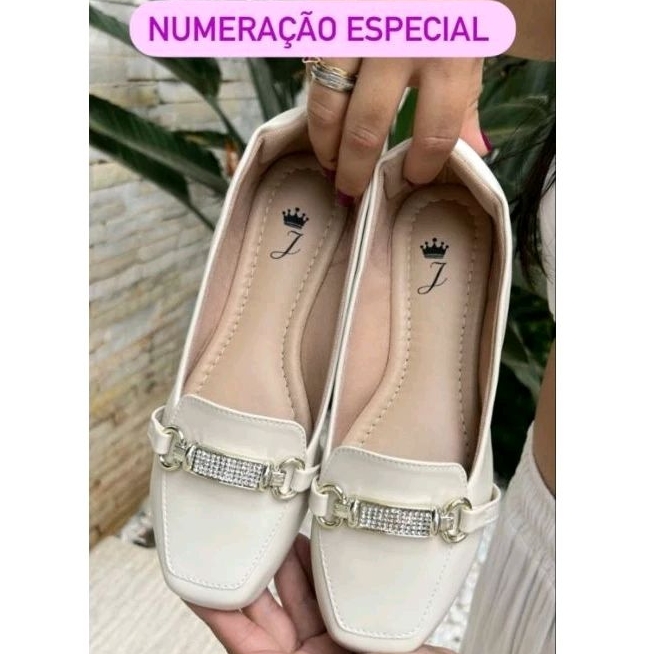 Mocassim Feminino 41 42 43 Numeracao Especial Sapatilha Bico Quadrado Calcado Mulher Enfeite Strass