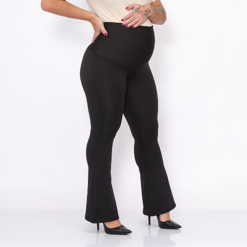 Maternidade Legging Flare Gestante Cós Alto Calça Sustenta Barriga Plus Size