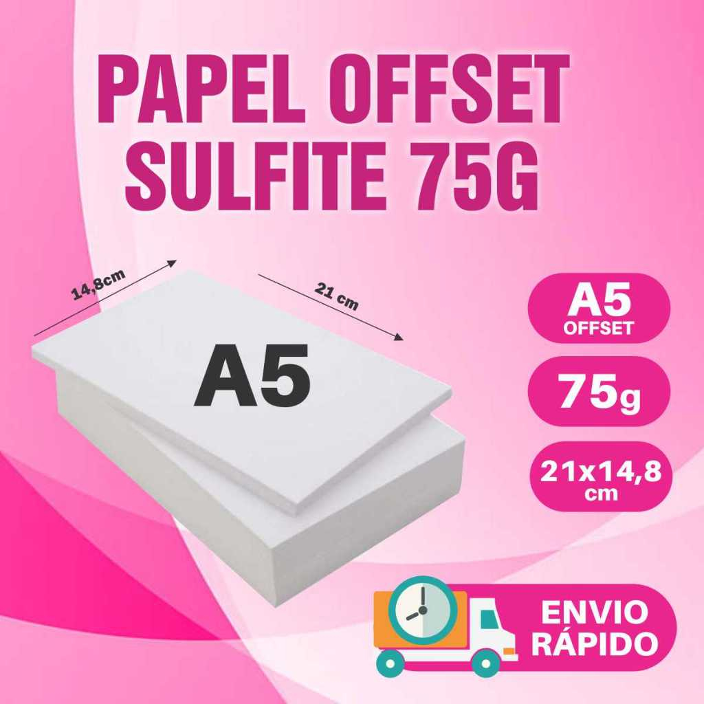 Papel Offset Sulfite Branco 75g Tamanho A5 21x14,8cm Kits 250 a 1000 Folhas