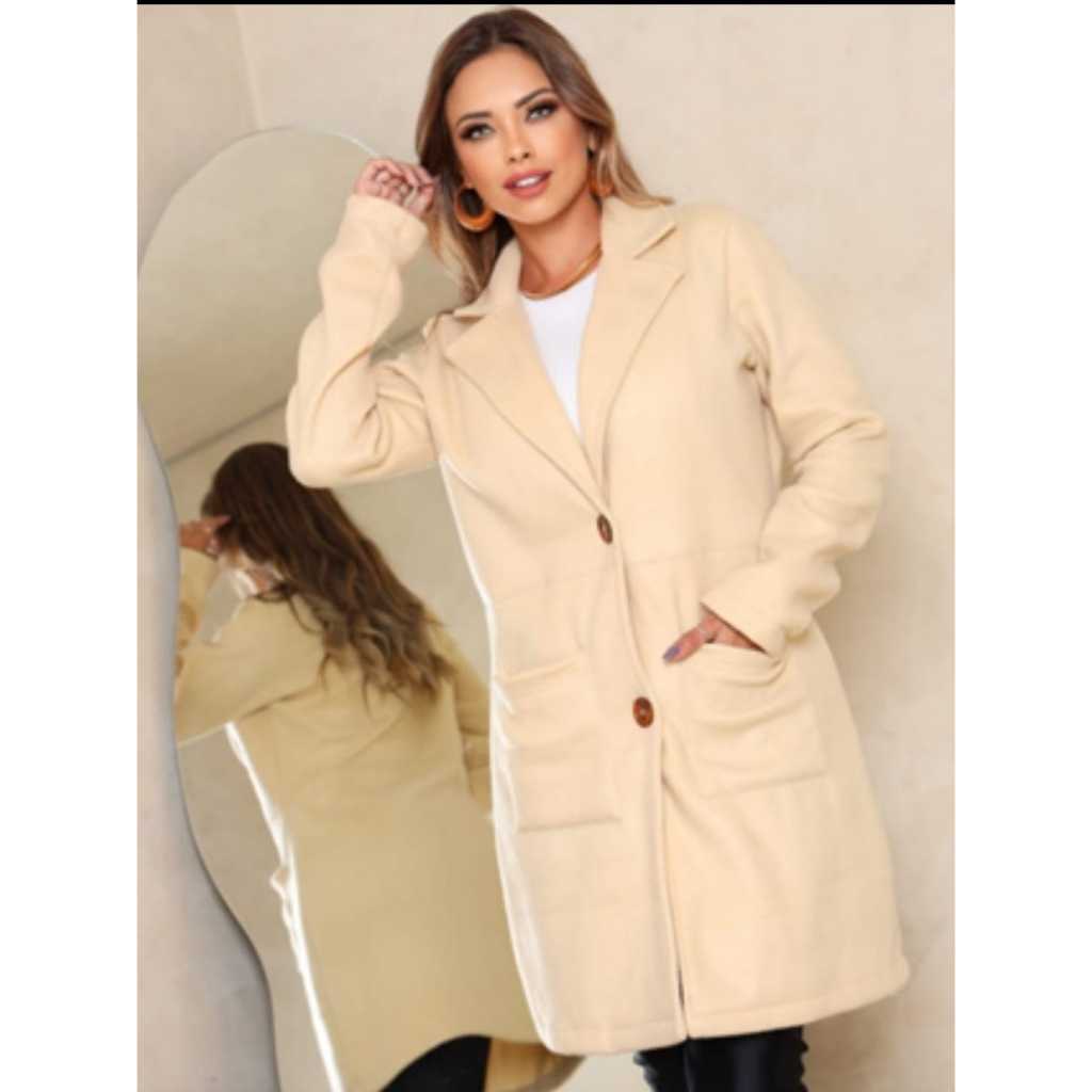 Casaco Sobretudo longo feminino inverno frio felpado duplo Elegante  básico tipo blazer / roupas femininas