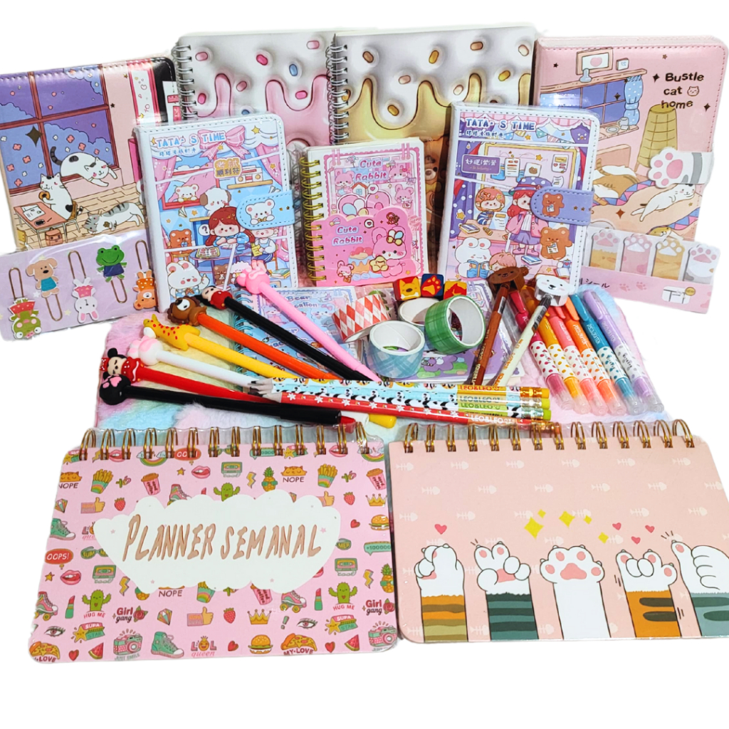 Kit Papelaria Criativa Presente de Luxo Fofa Com Diversos Itens Kawaii Importados Japão Coréia China