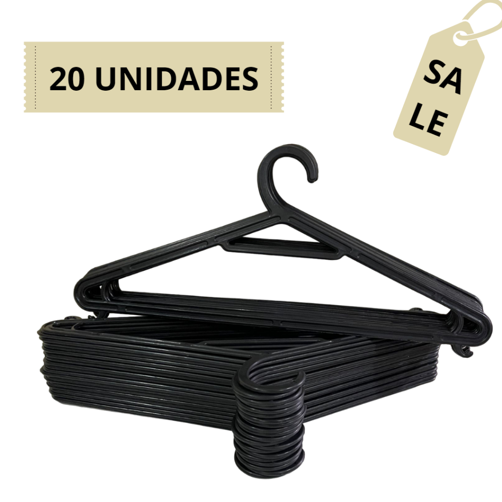 Kit 20 Cabides Organizador de Roupas Adulto Preto G002