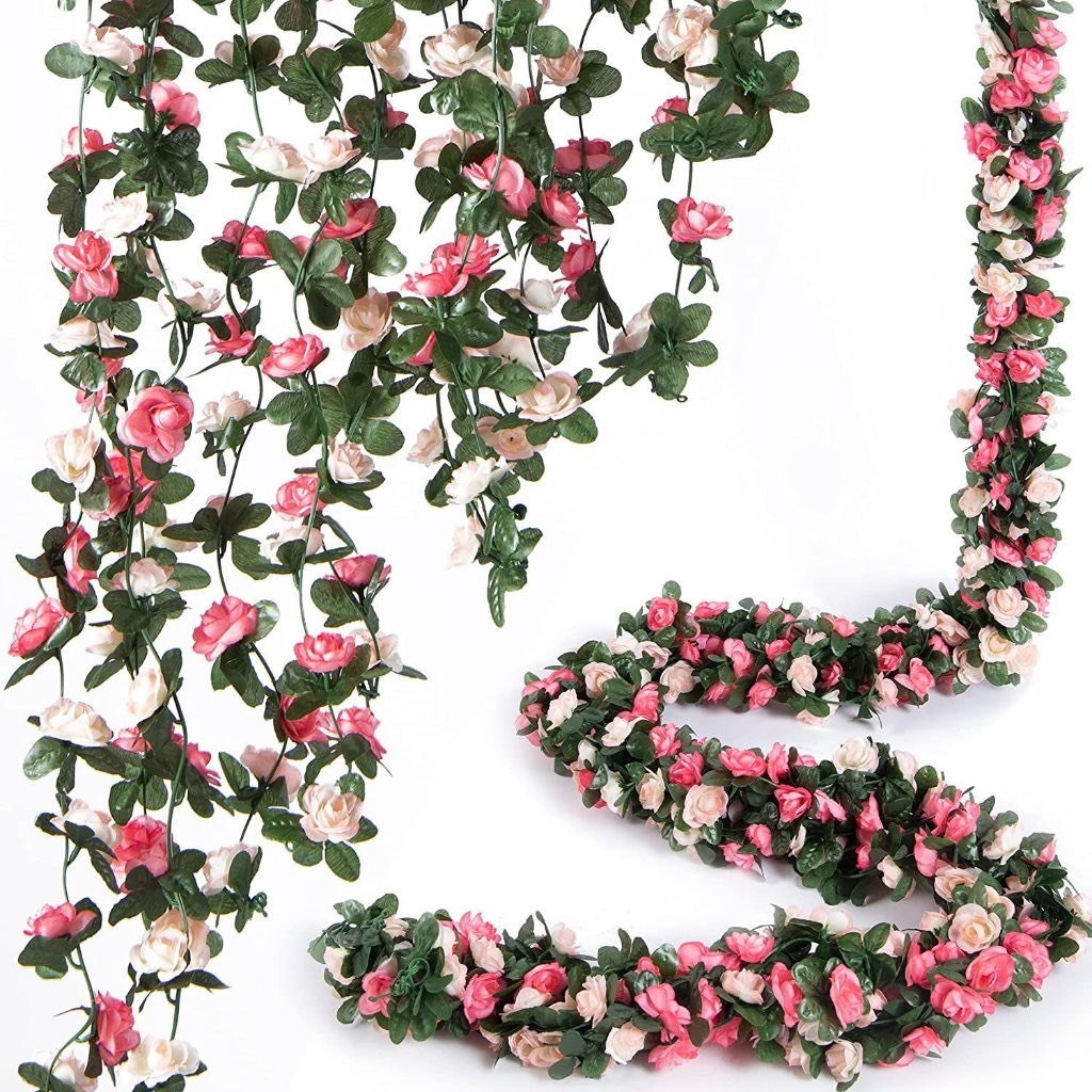 Corrente de Rosa 2.5mts com 45 Flores, Cordão de Flores Artificial, Pedente de Flores Varies Cores