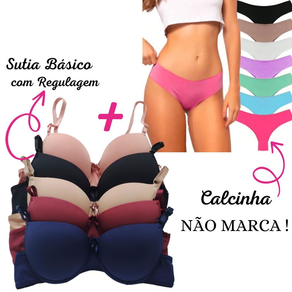 Kit 5 Sutiã Básico + Kit 5 Calcinha Sem Costura Corte a Laser