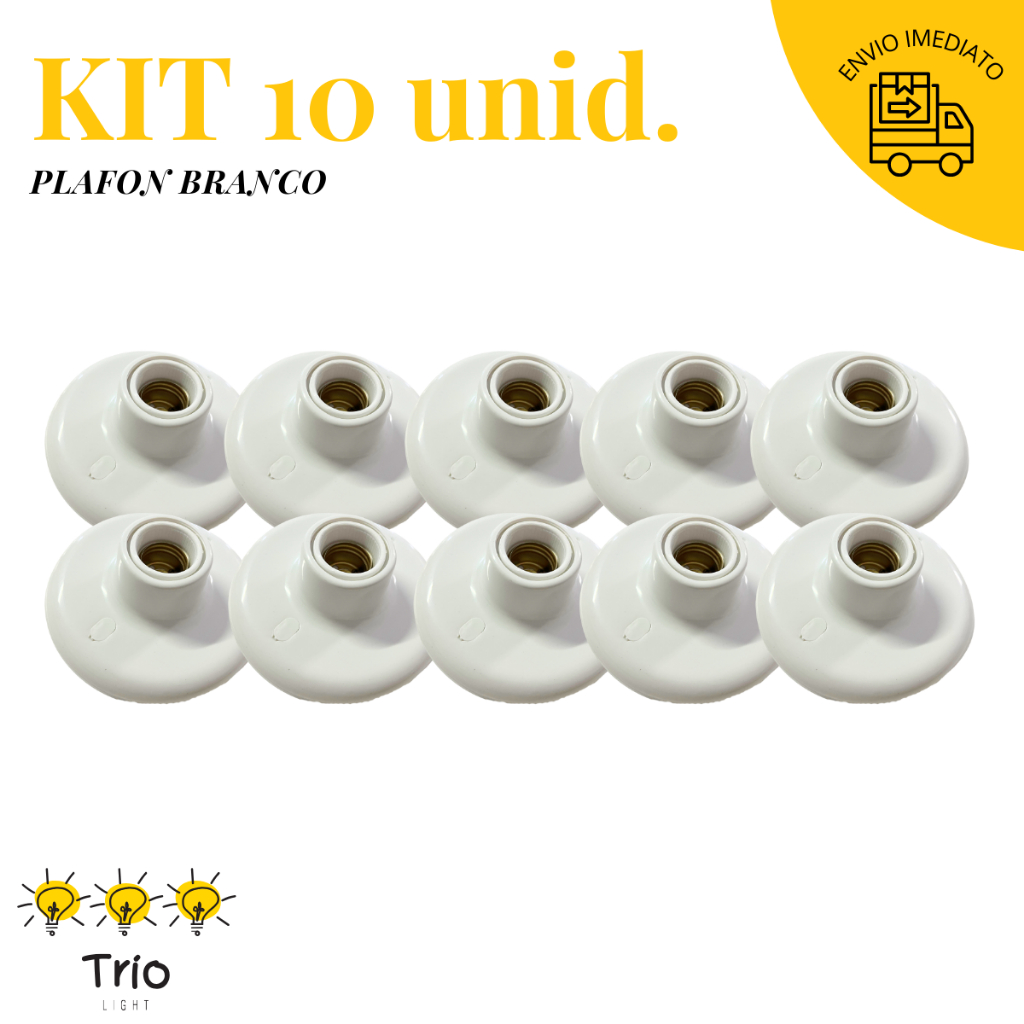 Kit 10 Plafon Soquete E27 Branco Bivolt Plafonier Redondo Luminaria Bocal de Teto Expedição