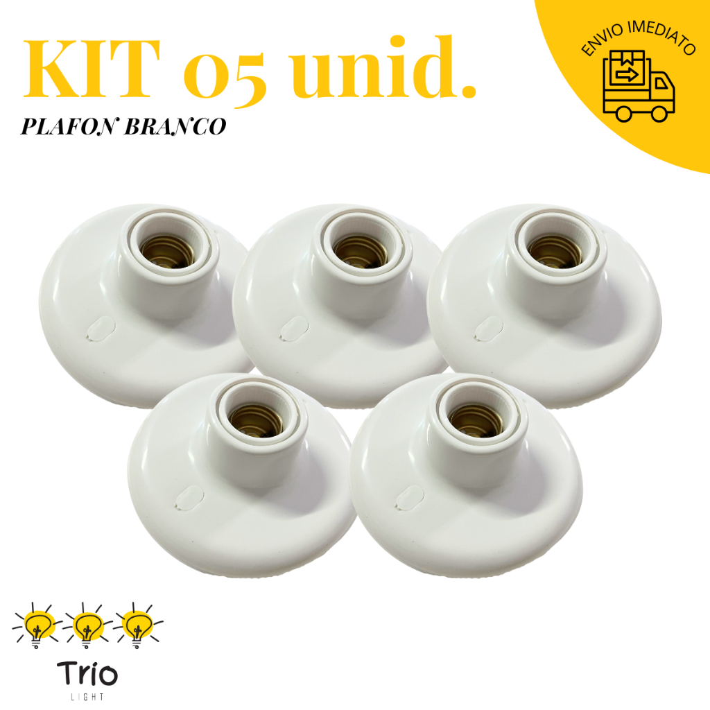 Kit 05 Plafon Soquete E27 Branco Bivolt Plafonier Redondo Luminaria Bocal de Teto Expedição