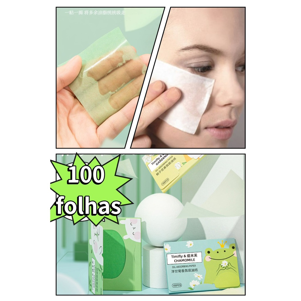Papel antibrilho 100 Folhas / matificante /Absorvente para Rosto pele oleosa removedor de oleosidade