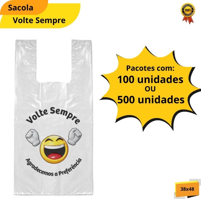 Sacola Plástica Volte Sempre   38x48  30x40 Sacola Virgem Reforçada
