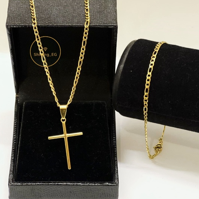 ⚡PROMOÇÃO ⚡ Corrente + Pingente Cruz Palito Banhados a ouro 18k Cordão Masculina Crucifixo Moeda Antiga