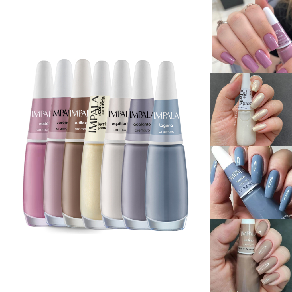 Kit 7 Esmaltes Impala Tons de Inverno A Cor da Sua Moda Cremoso Manicure
