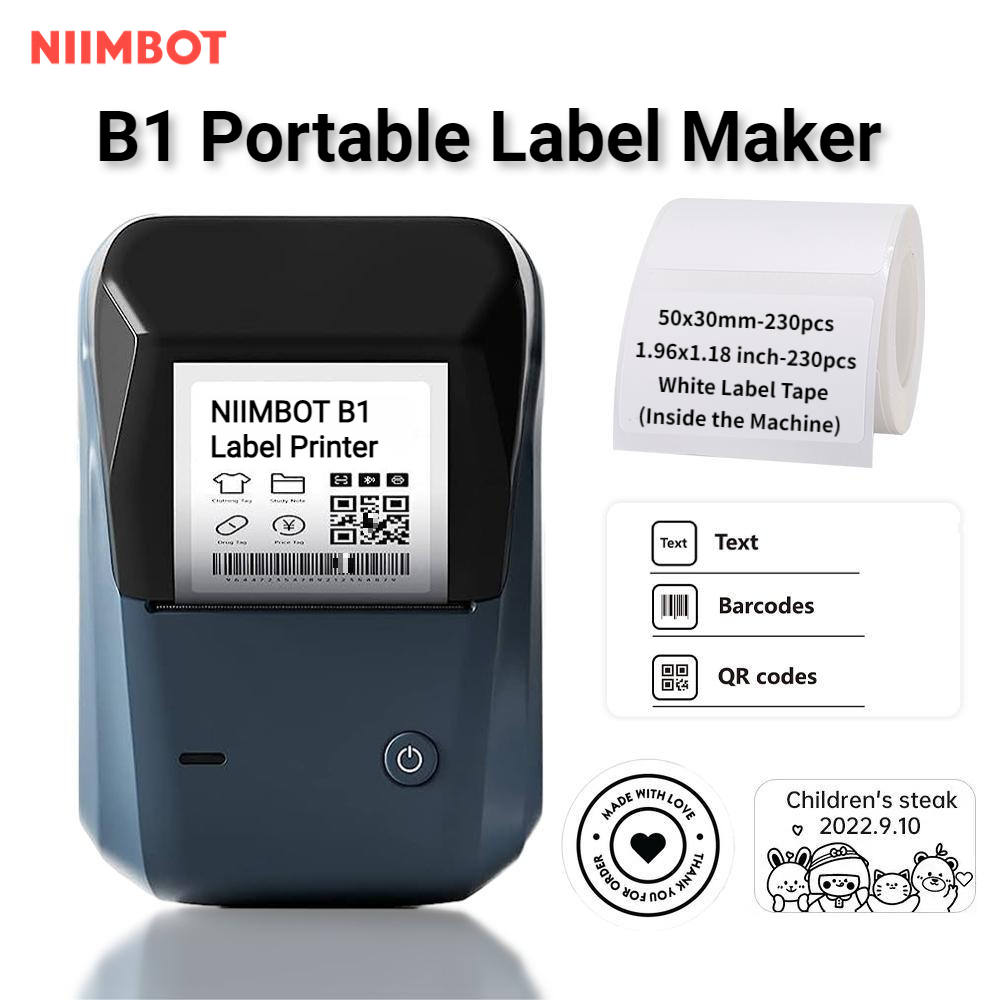 NIIMBOT B1 Label Maker Com Identificação Automática , Impressora De Etiquetas Portáteis Bluetooth
