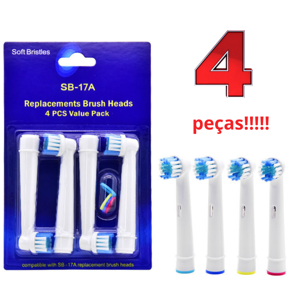 Refil Compatível Escova Elétrica Oral B Braun Cor Branco kit 4 unidades