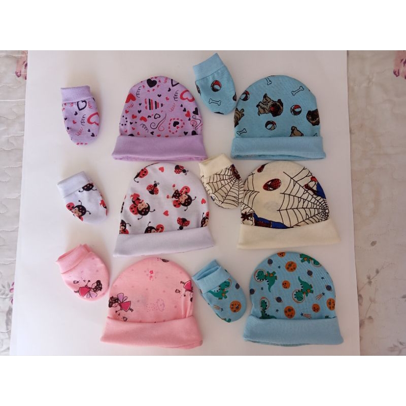 kit 6 toucas 6 pares de luvas estampadas