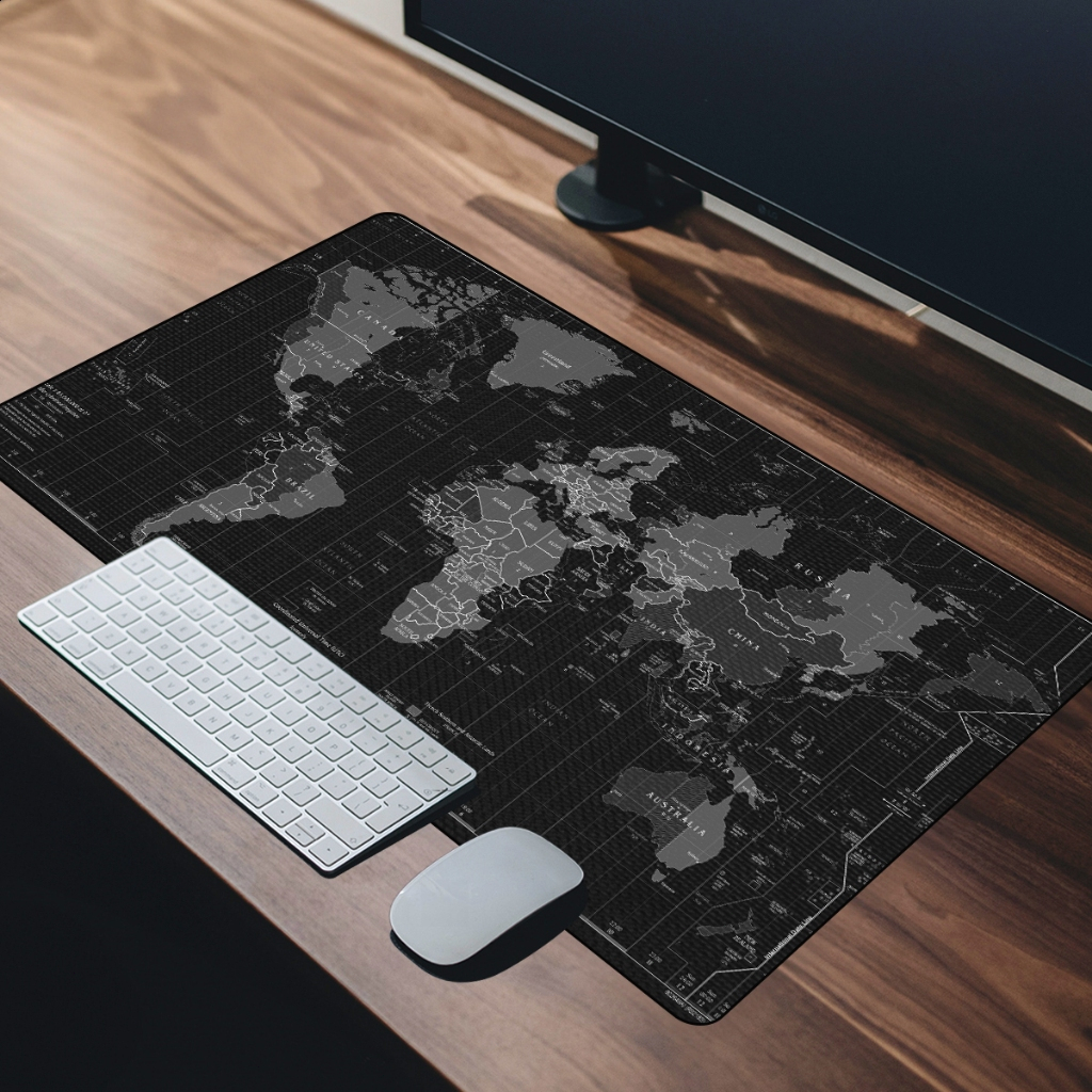 Mouse Pad Grande 90x40 Couro Gamer Desk Pad Mapa Mundi Black