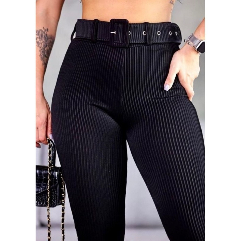 Calça Legging Feminina Skinny Leg Cintura Alta Canelada 3D Premium Nova Tendência