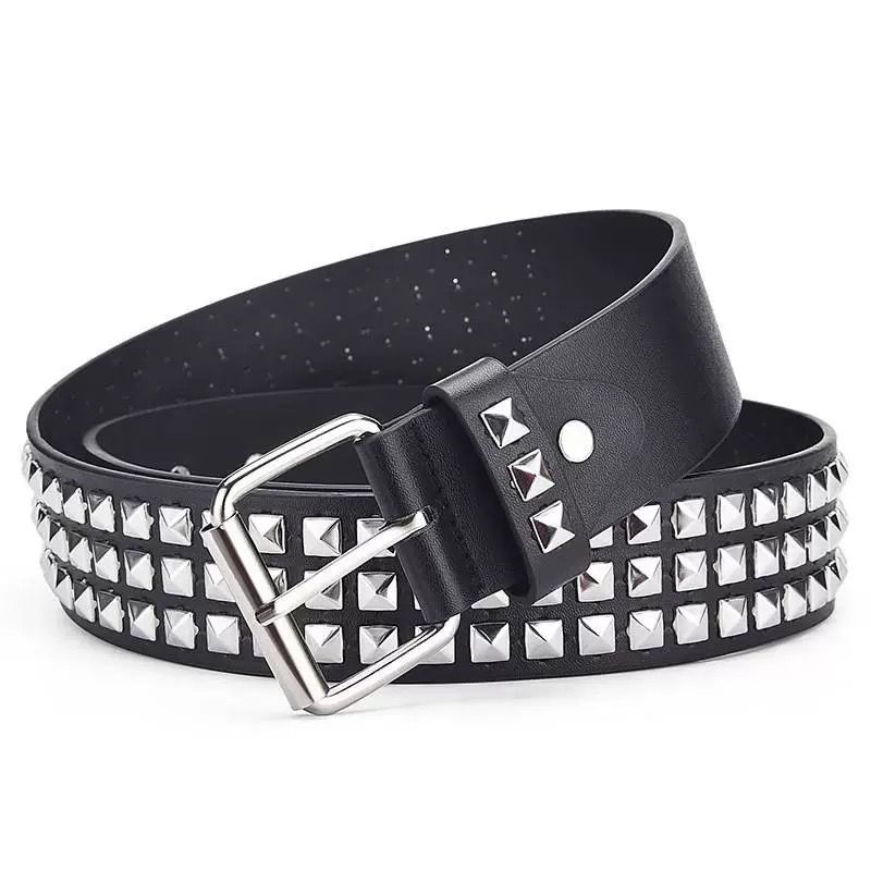 Cinto Unissex De Cintura Decorado Com Lantejoulas Prata Estilo Punk