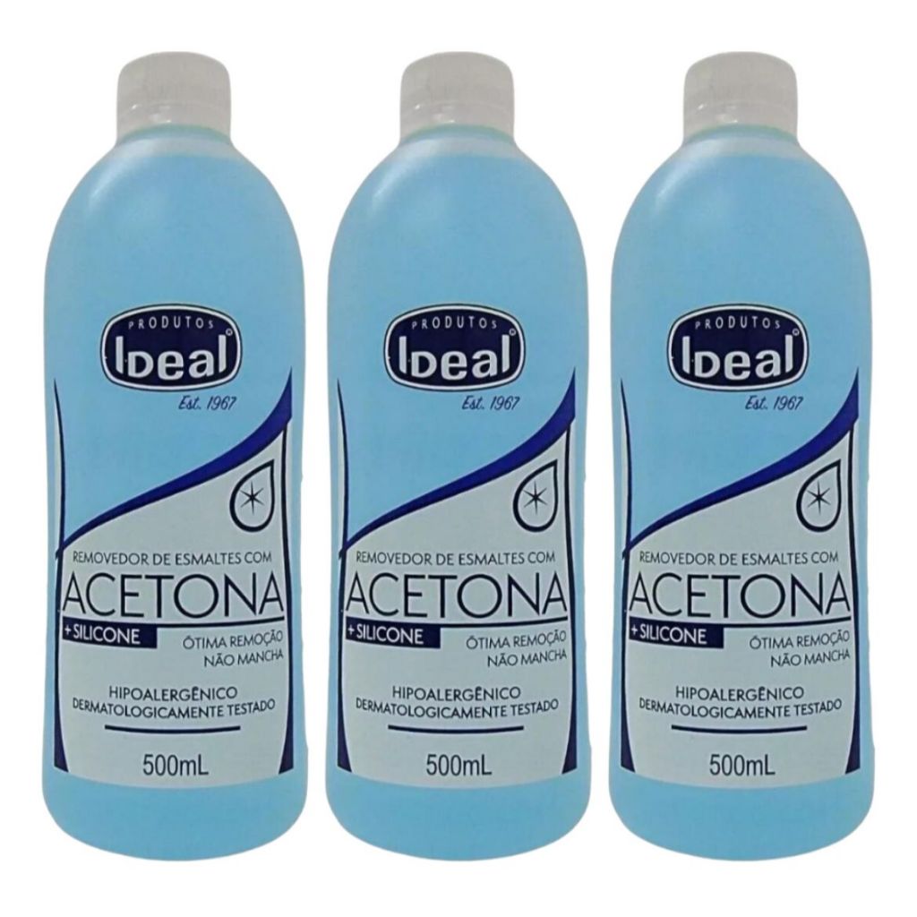 Kit C/3 Removedor de Esmaltes com Acetona Ideal 500ml