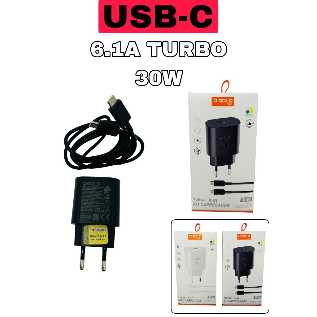 Carregador Fonte Adaptador de Energia Tipo-C de Carregamento Rápido 30W 6.1a (CA37-3)
