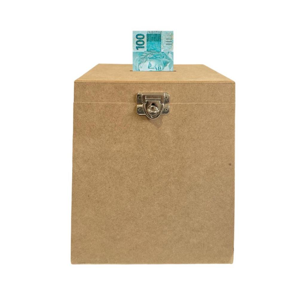 CAIXA URNA COFRE COM FECHO CADEADO  23X23X26CM MDF