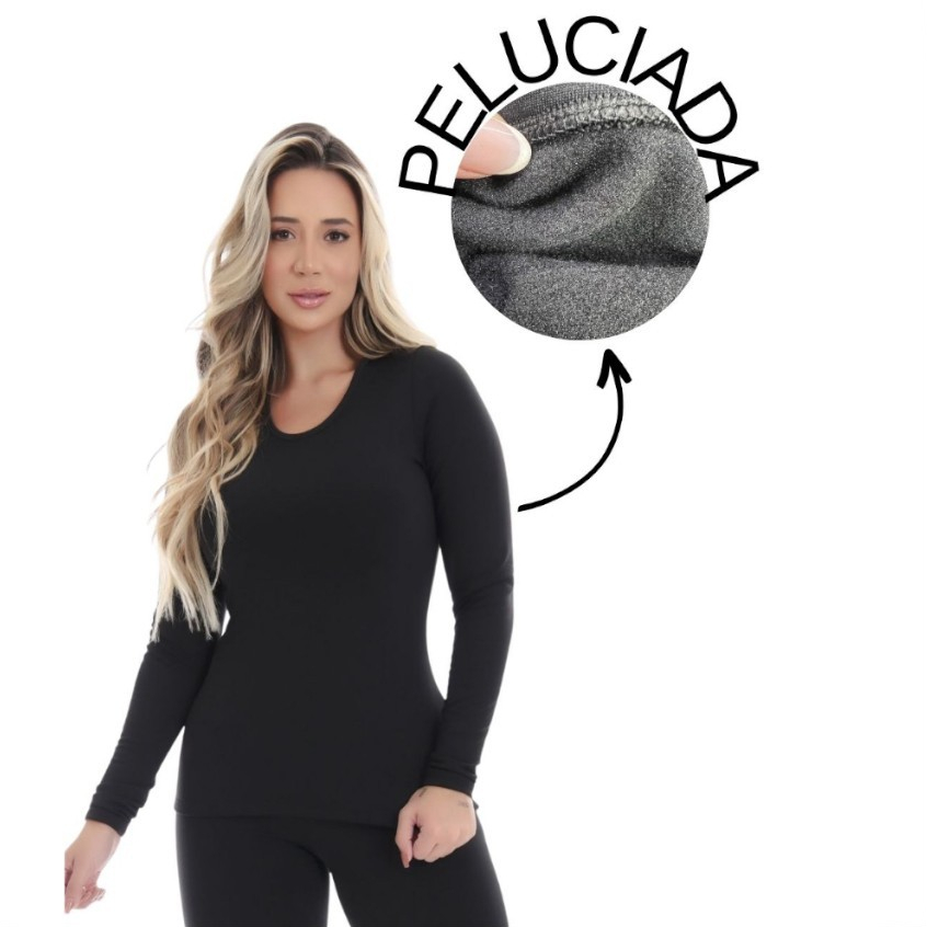 Blusa Térmica Feminina Flanelada Outono/Inverno Moda Blogueira