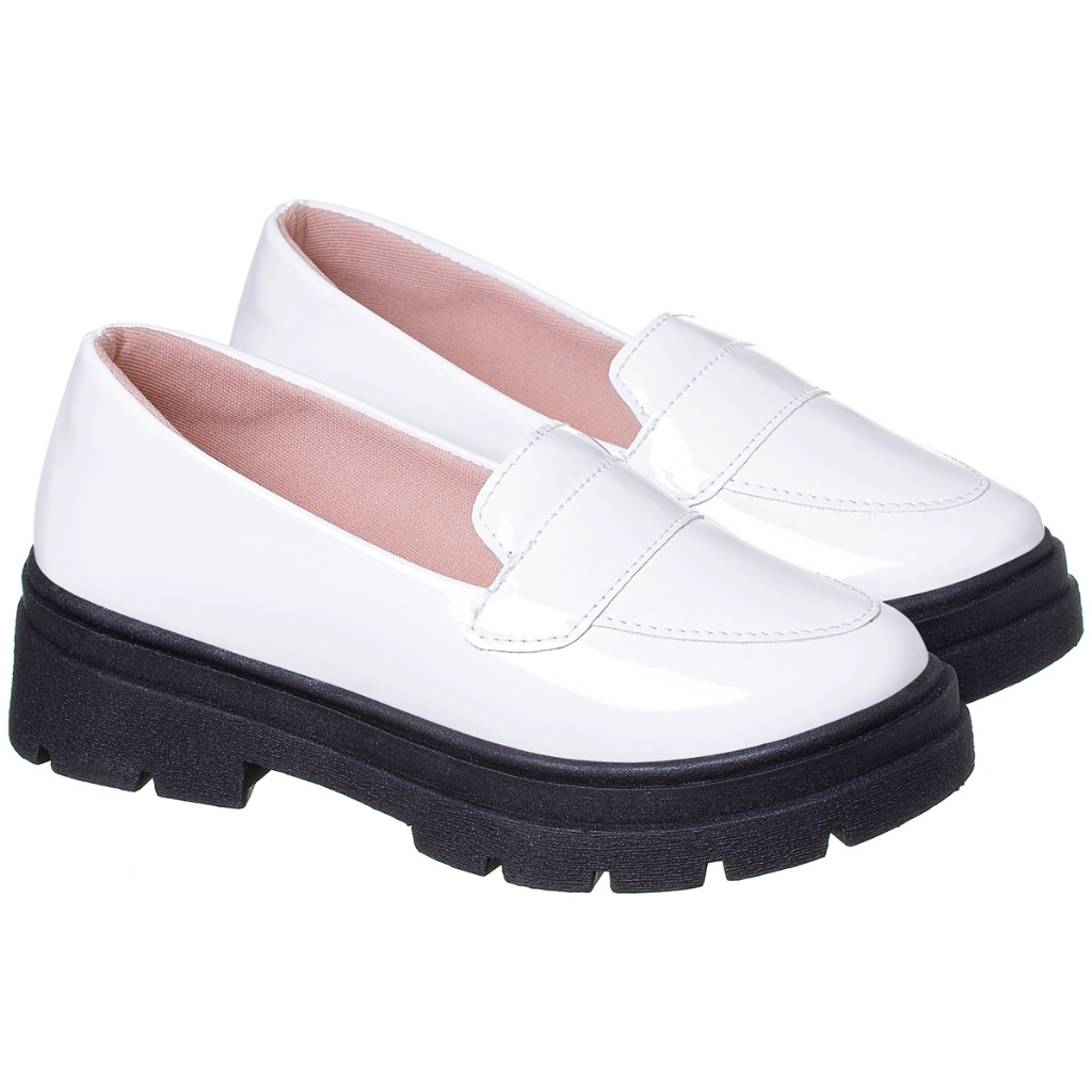 Mocassim Feminino Infanto Juvenil Tratorado Sola Alta Loafer Menina Social